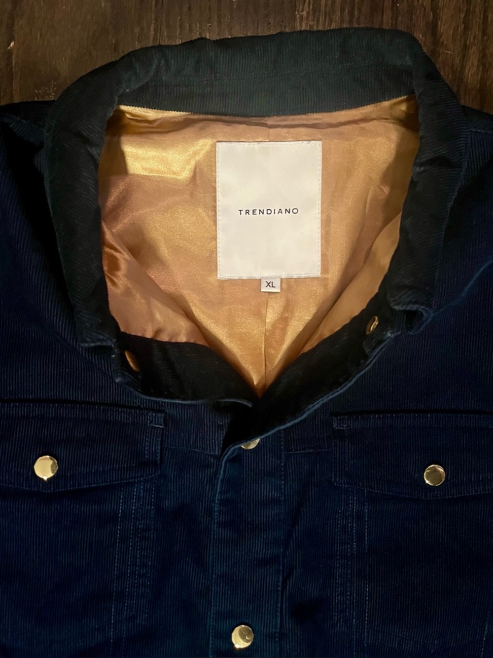 Trendiano Tiger Embroidered Corduroy Jacket Gold Lined Snap XL Statement Piece